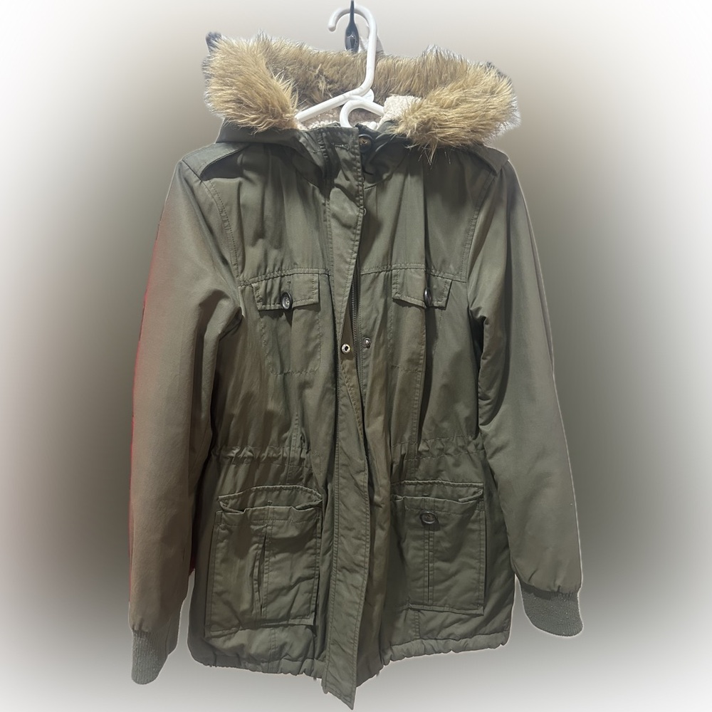 G.H. Bass & Co. Olive Green Winter Jacket with Faux Fur Hood